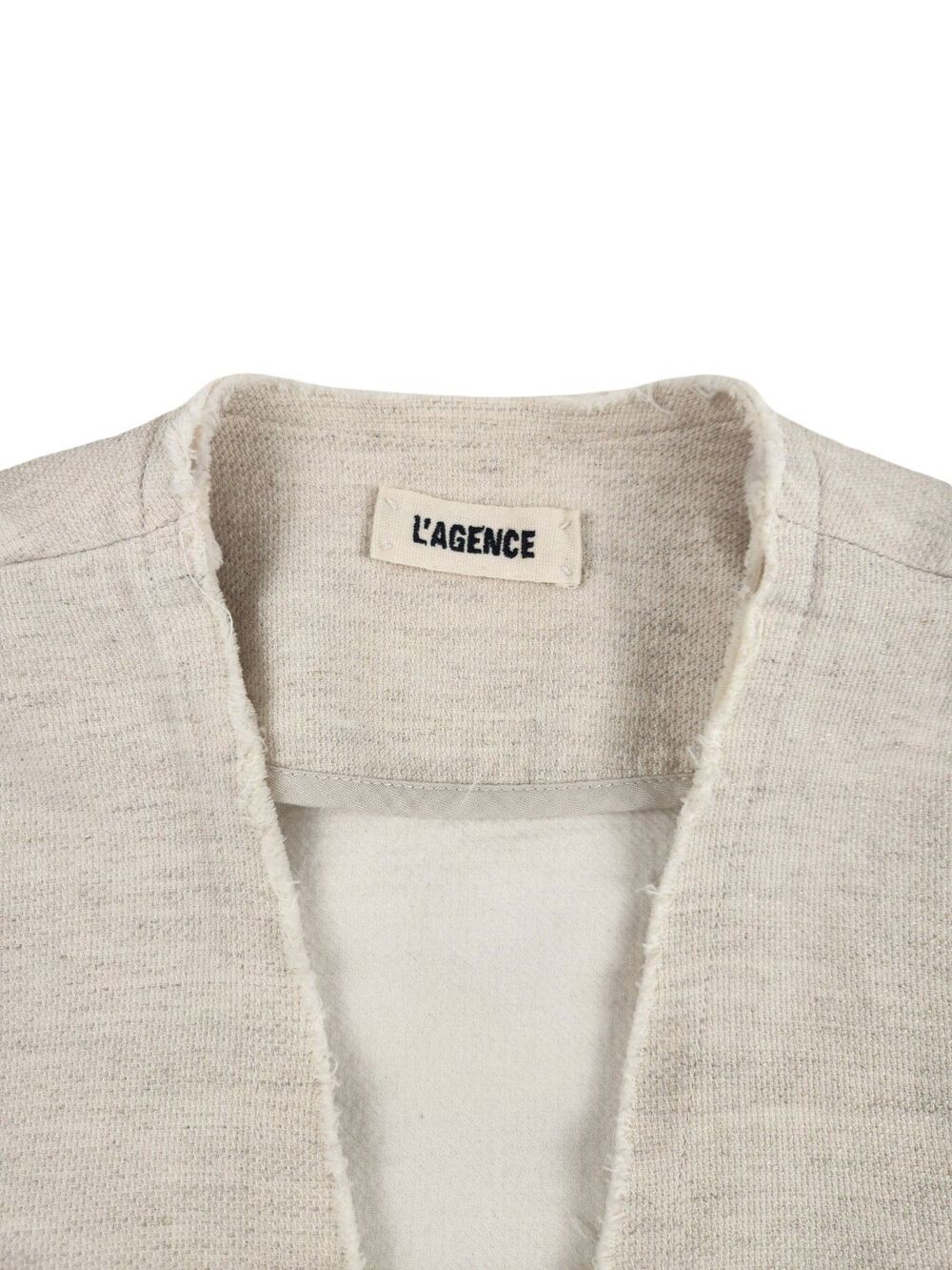 L'AGENCE Linen Cotton Cropped Tweed Jacket Cream Pockets Raw Hem Collarless XS - Picture 4 of 10